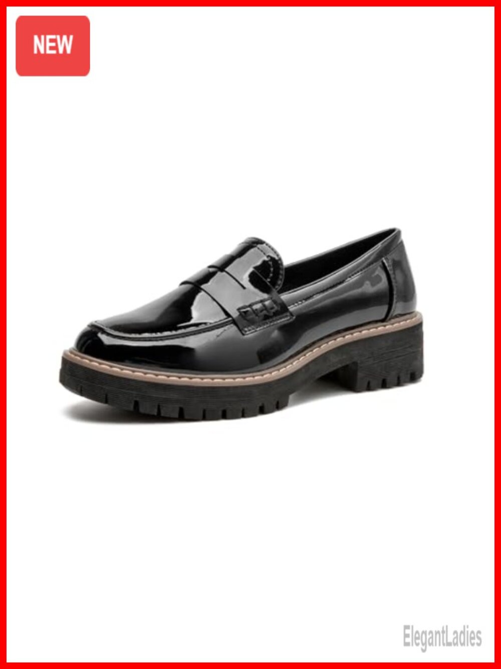 Women's Patent Leather Platform Penny Loafers Comfortable Slip On Work Shoes